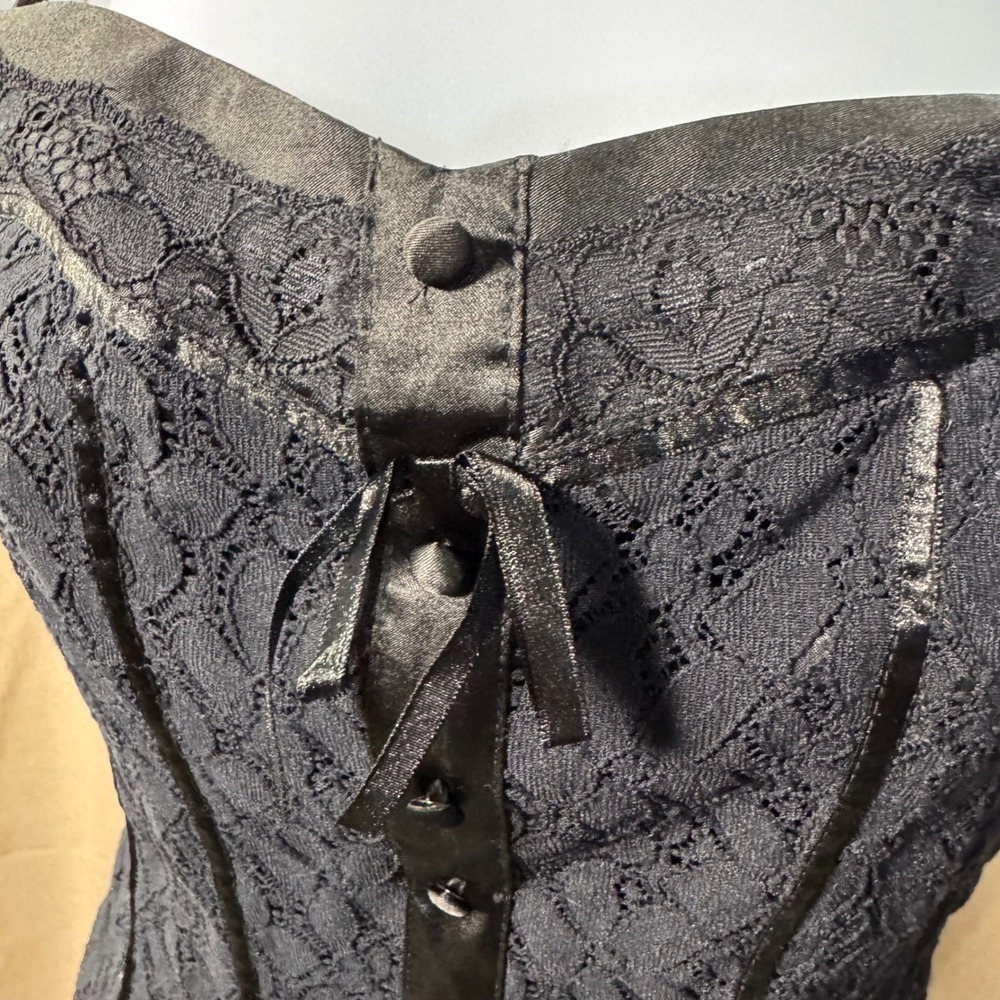 Black Lace Corset Style Top Bustier M Whimsigoth Dark Fairy Witch Goth - Picture 3 of 8